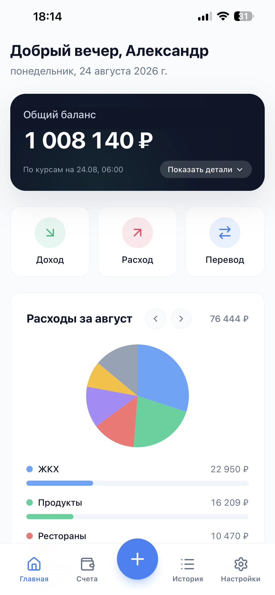Главный экран Moneybara на телефоне